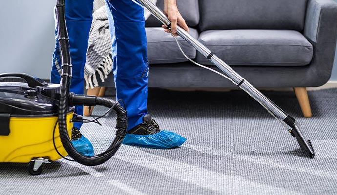 Worker cleaning upholstery